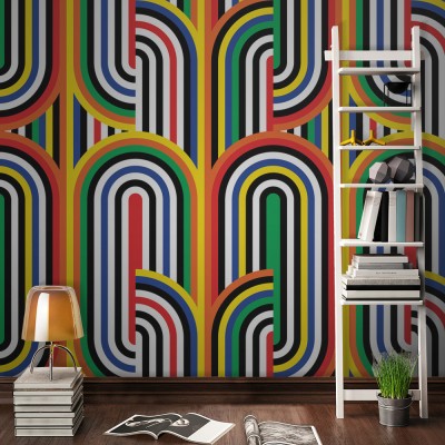 Πολυχρωμία γραμμών, Line Art, Ταπετσαρίες Τοίχου, 100 x 100 εκ.